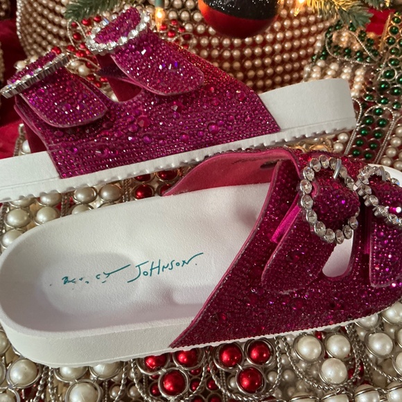 Betsey Johnson Pink Sparkling Slides 6 - Picture 2 of 2